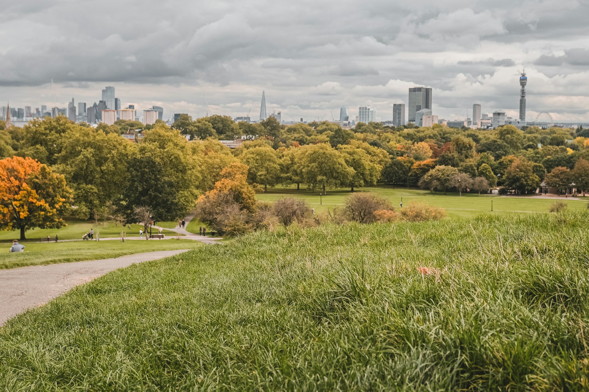Regent's Park rose gardens with London skyline